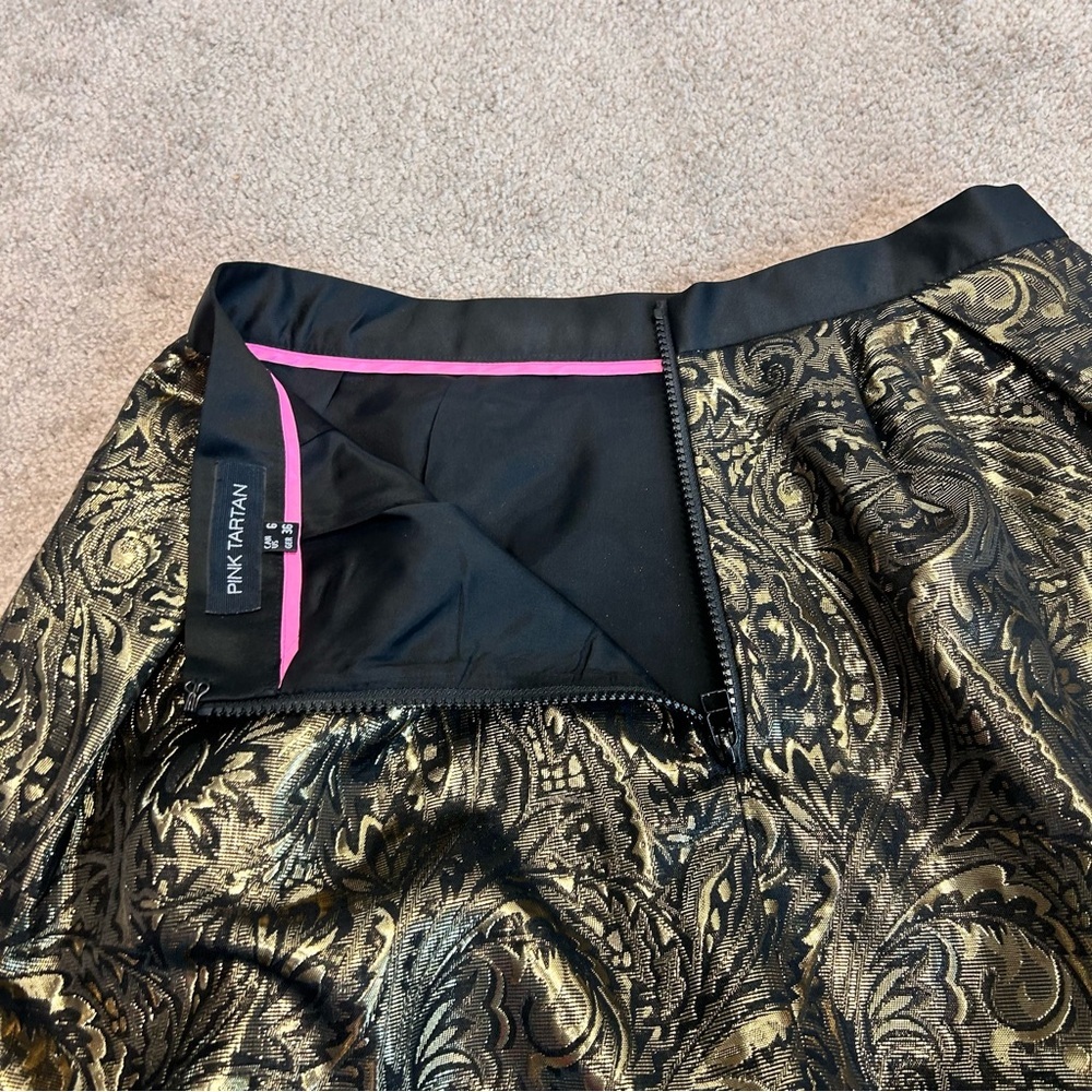 PINK Tartan gold brocade Tiffany mini skirt metallic skater circle Sz 6 NWOT - Picture 6 of 13